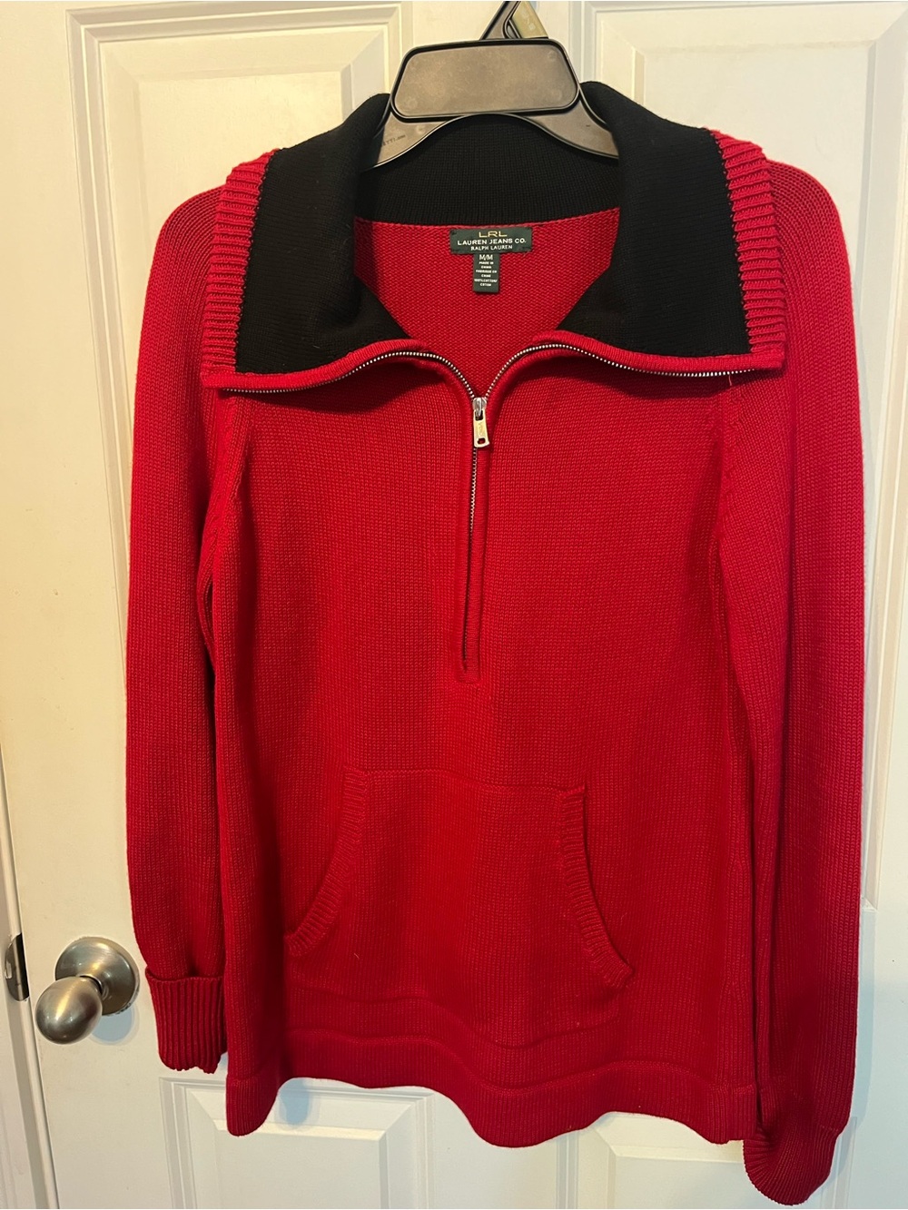 Ralph Lauren Red Half-Zip Sweater with Black Collar